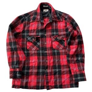 Vintage Envoy Mens Small Flannel Shirt Red Black‎ Plaid Acrylic Long Sleeve